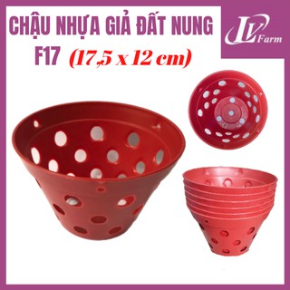 Chậu nhựa giả đất nung f17 trồng hoa lan, cây cảnh - phi 17,5cm