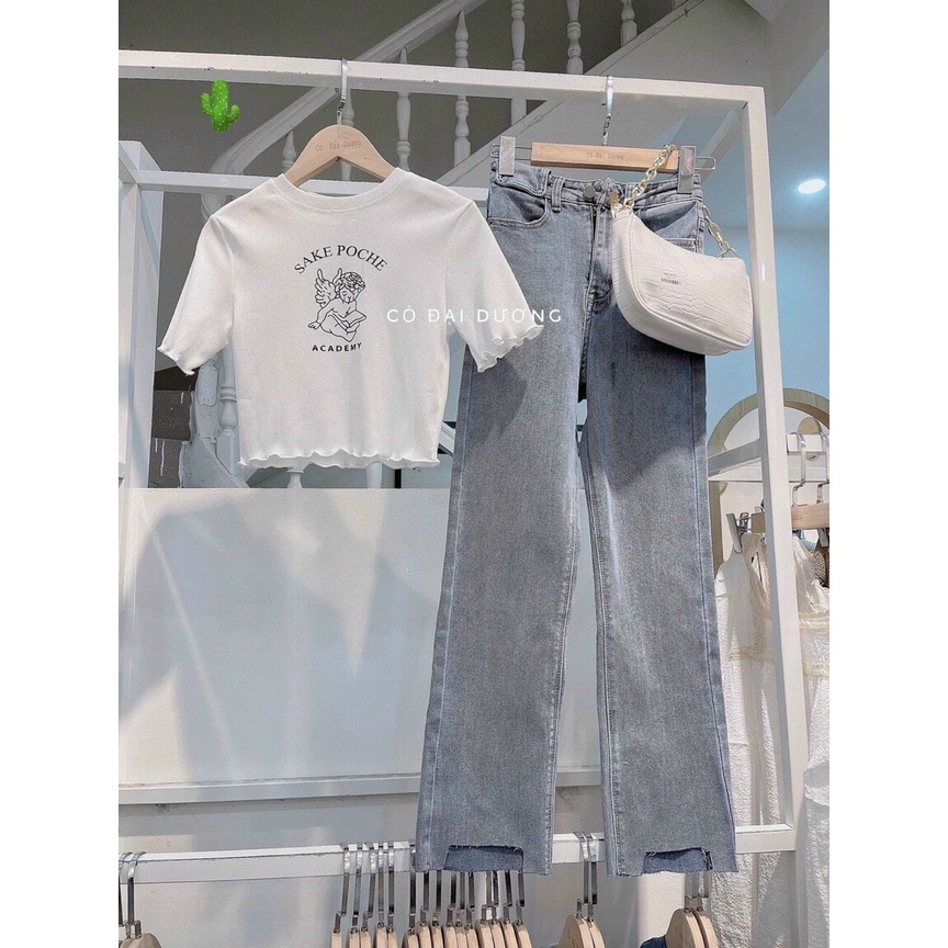 Áo croptop cuốn biên in hình thiên thần cực xinh , chất thun bozip mềm mịn ( ảnh thật )