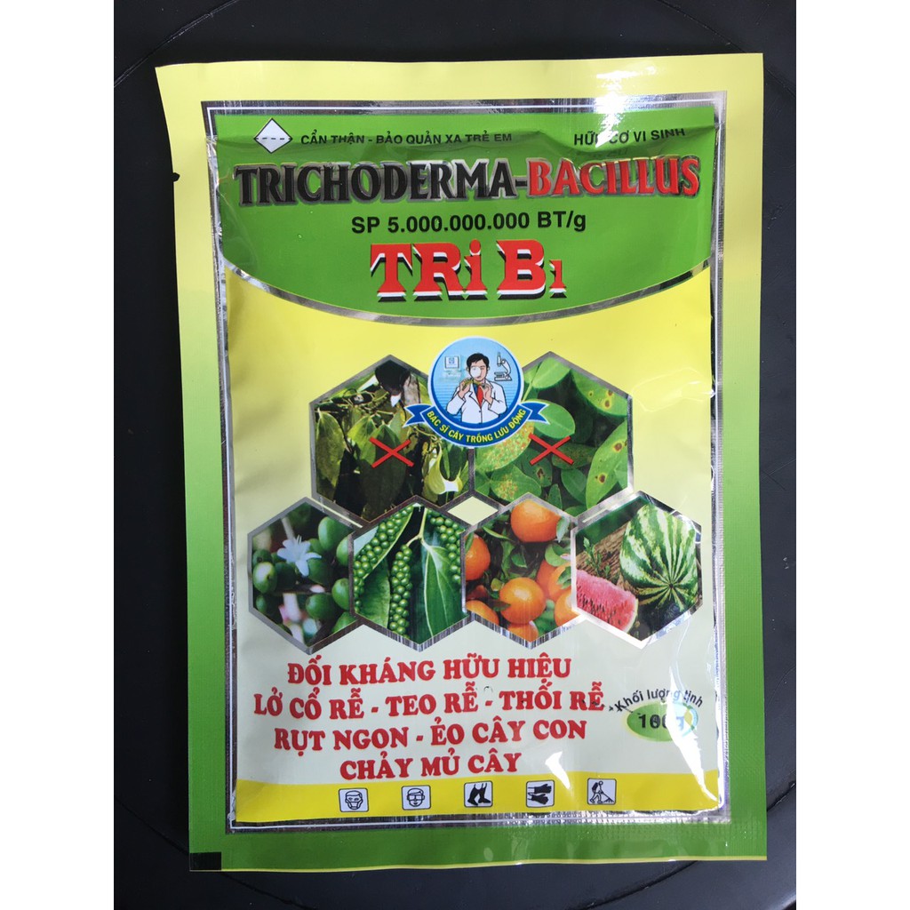 Chế phẩm Trichoderma - Baciluus.sp Phân giải xenlulo dùng tưới cây phòng trừ nấm bệnh hại rễ, thối gốc 100gr