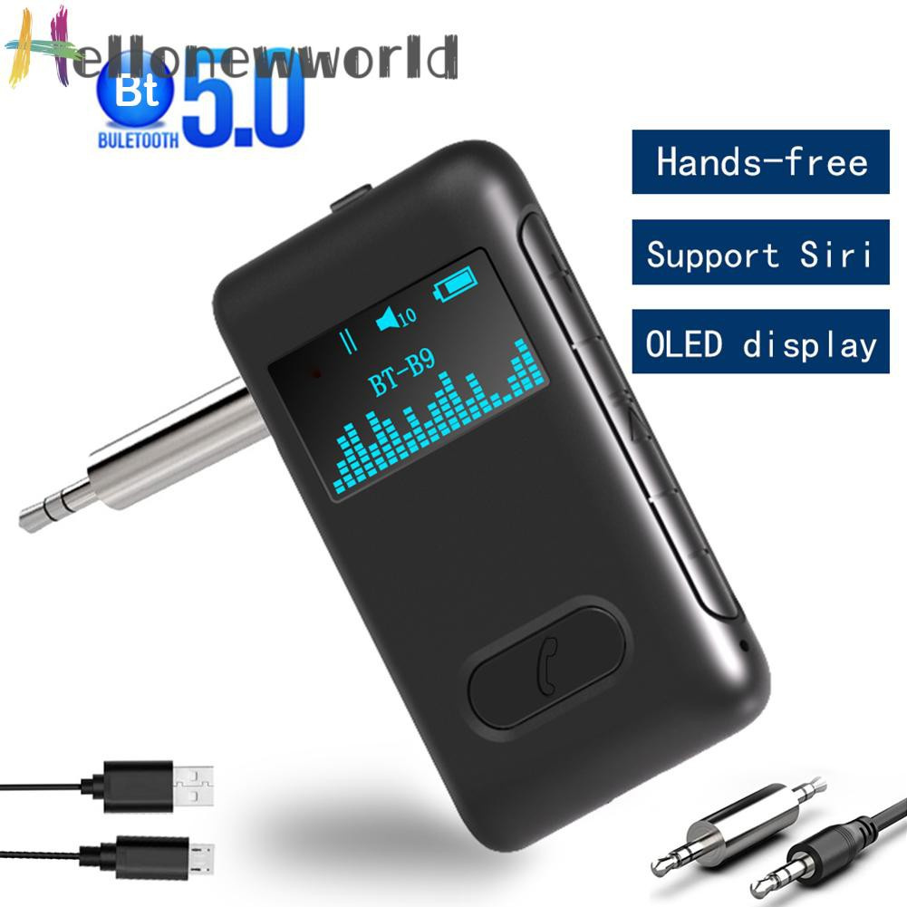 Hellonewworld B9 3.5mm Bluetooth 5.0 Receiver OLED AUX Handsfree Wireless Audio Adapter 
