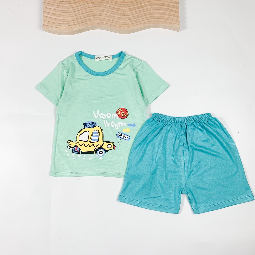 [SALE] Bộ Cộc Tay Cho Bé Trai, Bé Gái Minky Mom Vải Thun Lạnh Hoạ Tiết Nhím Xanh Quần Kẻ, Đồ Bộ Cho Bé Mặc Nhà MKM2234