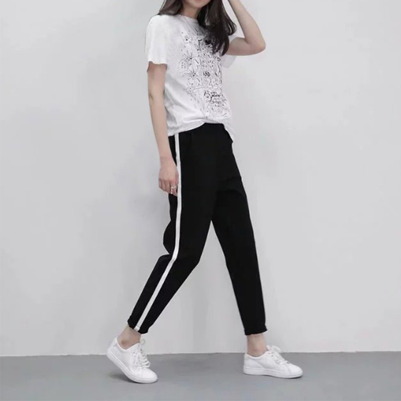 Quần dài lưng cao màu đen phong cách thể thao năng động cho nữ | BigBuy360 - bigbuy360.vn