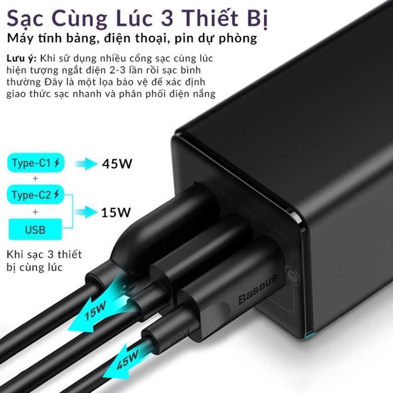 Củ Sạc Nhanh Baseus 65W GaN 2 Pro Sạc Cho Laptop macbook iPad iPhone Samsung Chân Dẹp Gập Tiện Lợi