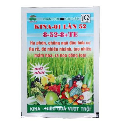 KINA-01 LÂN 52 8-52-8+TE Siêu hạ phèn, chống ngộ độ hữu cơ cho cây trồng gói 25g