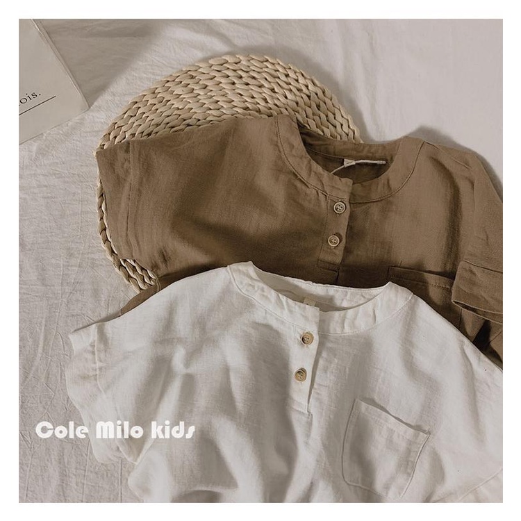 Áo Thun Cotton Lanh Mùa Hè Tay Cộc Dáng Rộng Phong Cách Hàn Quốc Nhật Bản Cho Bé Gái