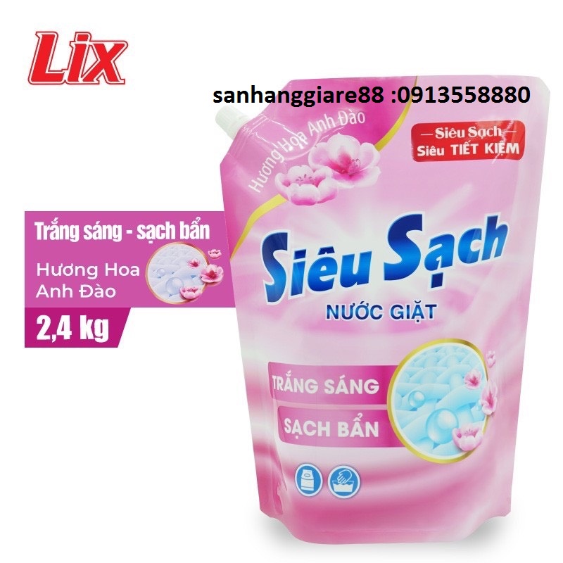 Nước giặt lix siêu sạch túi 2,4 kg - hương hoa anh đào thơm ngát - ảnh sản phẩm 1