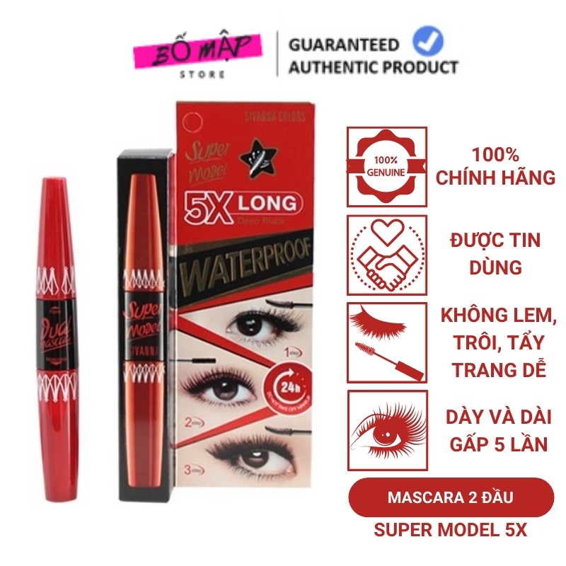 [SALE] [CAM KẾT 100% CHÍNH HÃNG] Mascara Hai Đầu Super Model 5x Long Deep Black Sivanna Colors Thái Lan