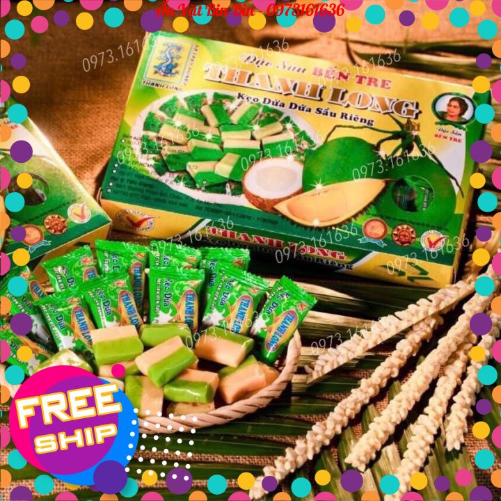 Kẹo dừa dứa Sầu Riêng Thanh Long- Hộp 400g - Bao bì riêng từng viên kẹo - Đặc Sản Bến Tre