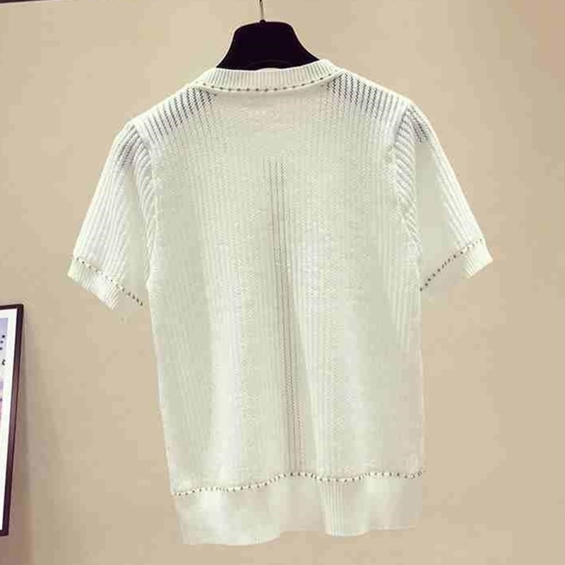 Áo dệt kim SUXI tay ngắn màu trơn phong cách cổ điển dành cho nữ