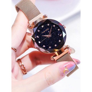 ĐỒNG HỒ NỮ MERIATS DÂY LỤA KIM LOẠI KHÓA NAM CHÂM MẶT VÁT CẠNH 3D