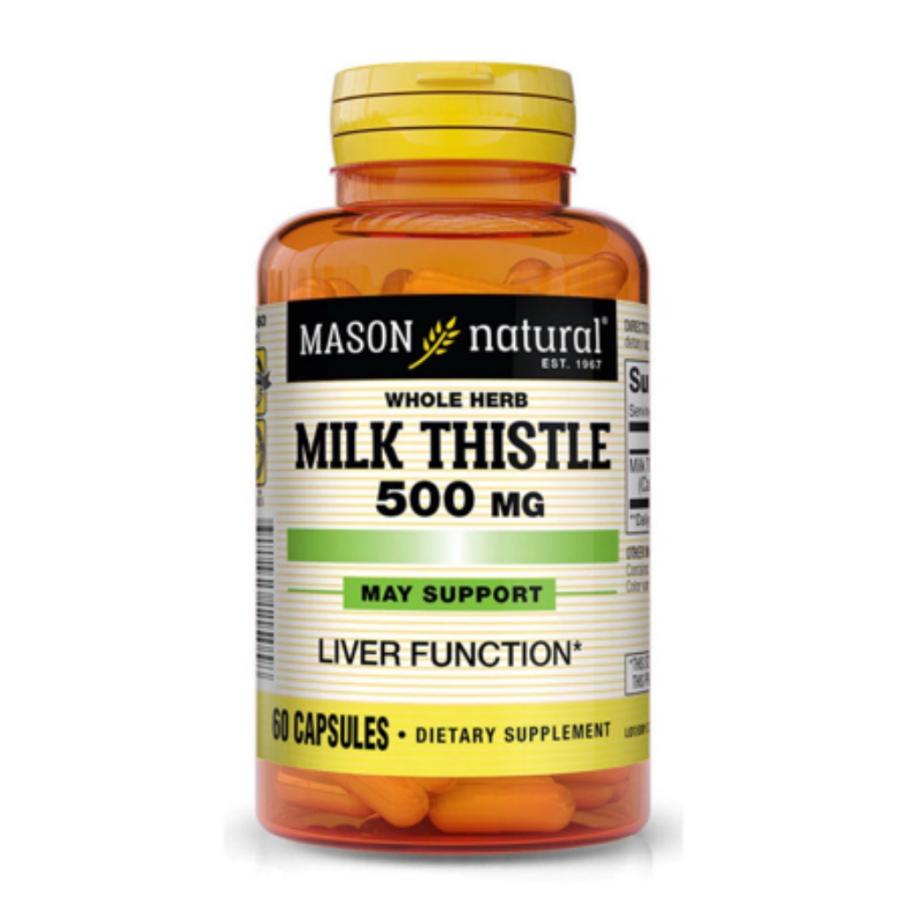 Viên Uống Giải Độc Gan Mason Natural Milk Thistle 500mg - Giúp Giải Độc Gan, Hạ Men Gan (Hộp 60 Viên)