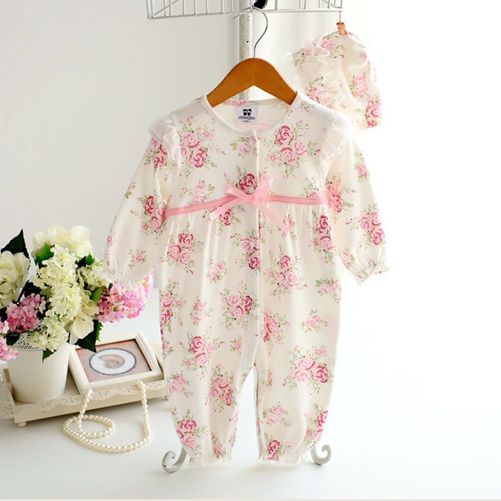 Freeship 99k toàn quốc_,Romper mũ hoa bé gái giá tốt