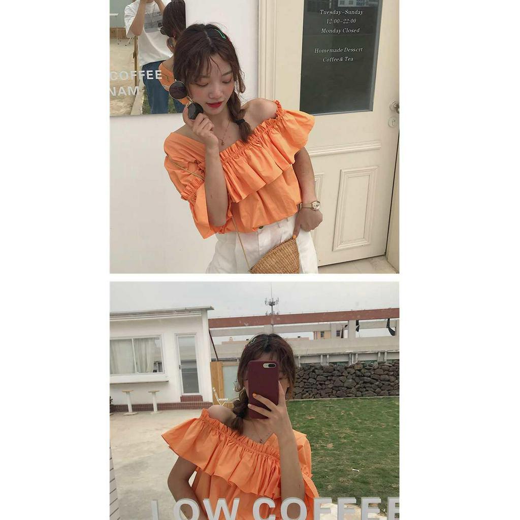 Áo trễ vai nhún bèo dễ thương thời trang dành cho nữ