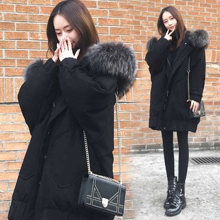 Áo khoác nữ đen mũ lông Hàn Quốc - A011