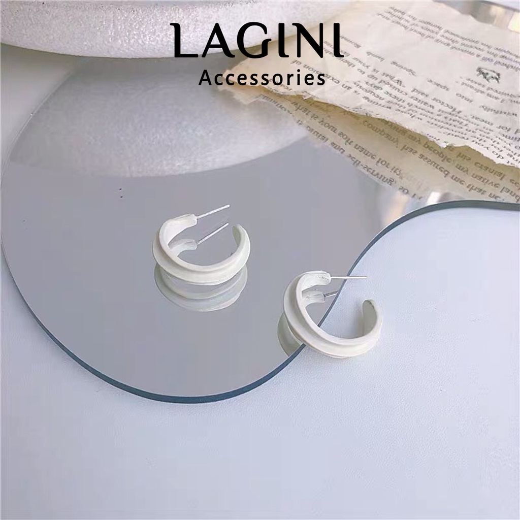 Bông tai khuyên tai 925 tròn nhựa trắng Lagini
