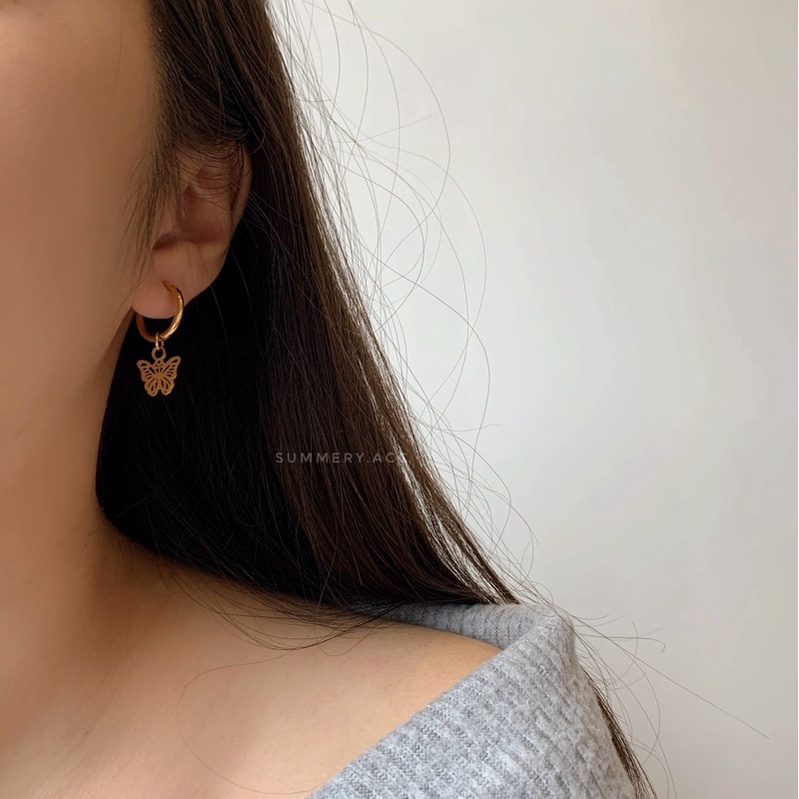 Khuyên tai hoop titan SUMMERY x ZUBE nhiều mẫu bông tai titan không gỉ mạ vàng 18k