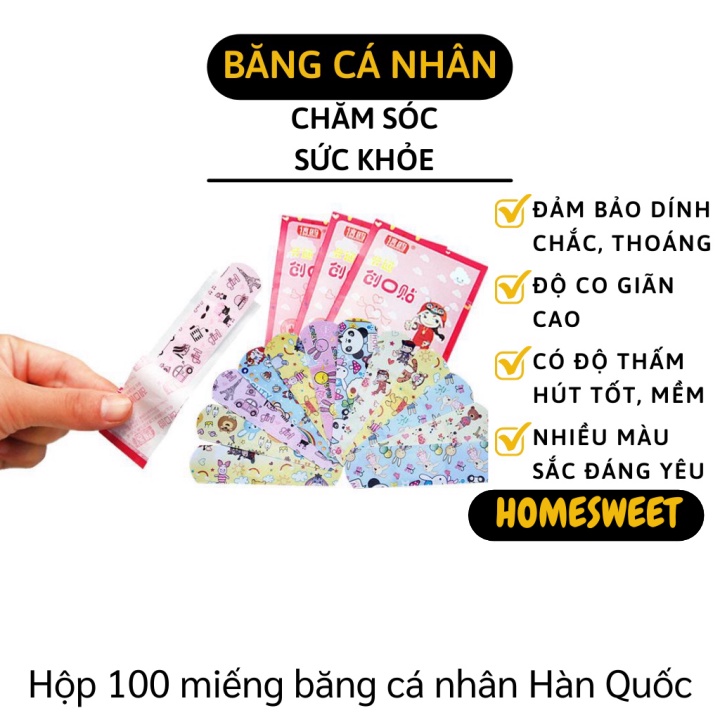 Băng Cá Nhân - Combo 100 Miếng Băng Cá Nhân Hàn Quốc, Hoạt Hình Đáng Yêu 6507