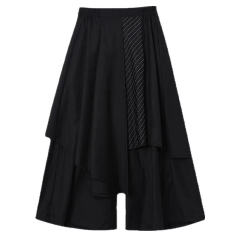 Yohji yamamoto Quần Dài Đến Mắt Cá Chân Dáng Rộng Lệch Tà Kẻ Sọc Phong Cách Đường Phố