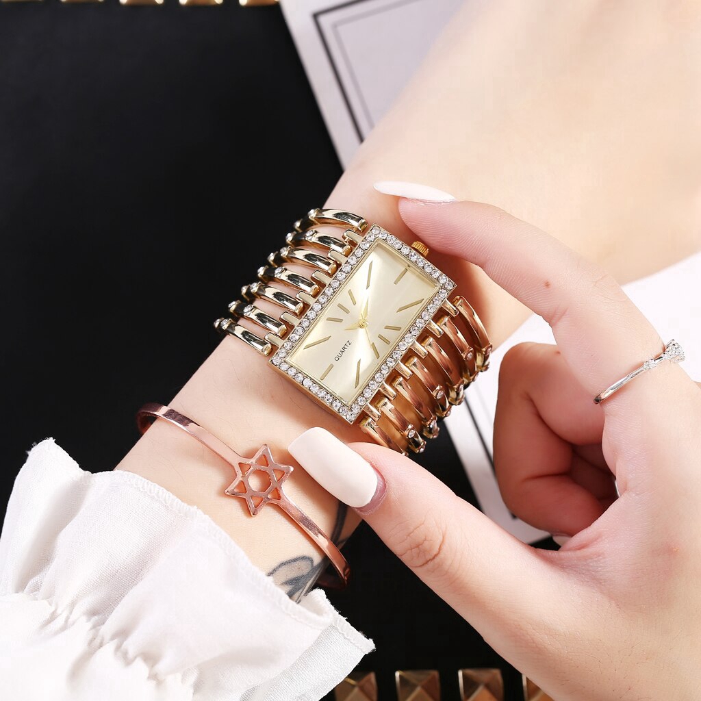 Đồng hồ inox mặt vuông đính đá thời trang cho nữ | BigBuy360 - bigbuy360.vn