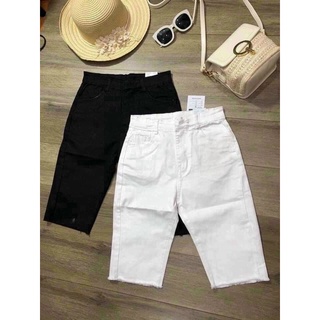 Quần ngố trắng đen jeans co giãn