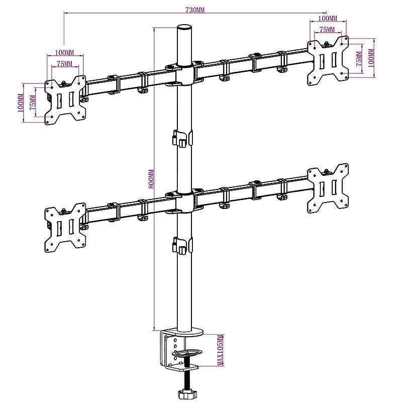 Giá Treo 4 Màn Hình Máy Tính Kẹp Bàn M054 - Dành Cho Màn Hình 14" - 27"  - Model 2020