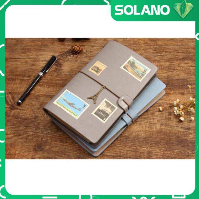 Sổ Tay Bìa Còng Ghi Chép Da Trơn Size A6 SOLANO Phong Cách Cổ Điển Giấy Kraft SN-001205