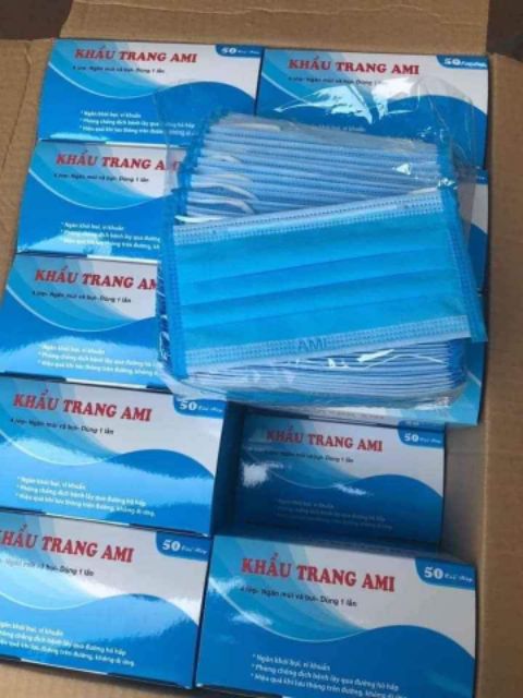 Hộp 50c khẩu trang y tế 4 lớp Ami màu Xanh | BigBuy360 - bigbuy360.vn