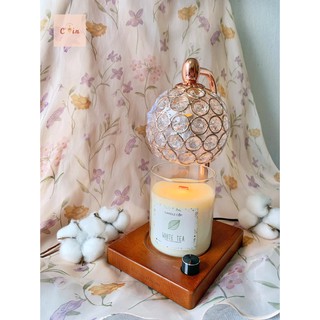 Đèn Đốt Nến Thơm VÀNG ĐẾ GỖ -  Điều chỉnh ĐỘ CAO, điều chỉnh ĐỘ SÁNG - Đốt Nến BBW Yankee phong cách Hàn Quốc lãng mạn