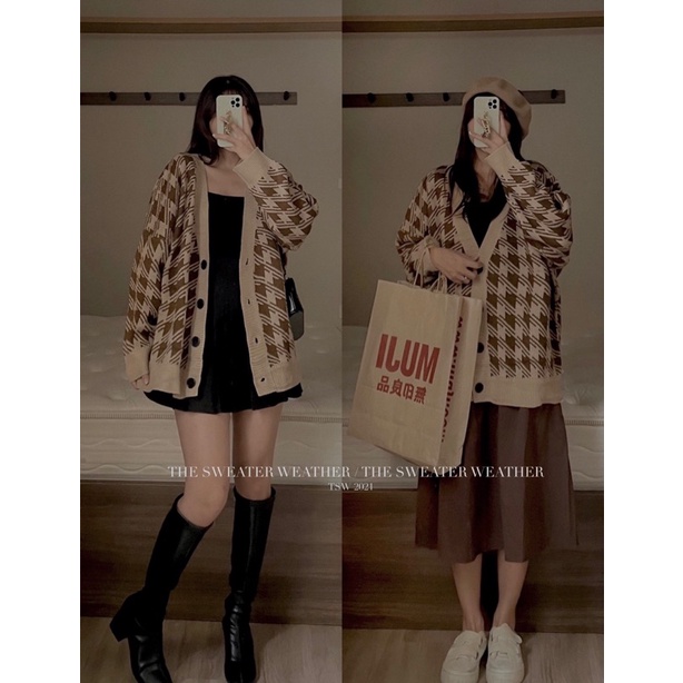 [Mã SKAMPUSH11 giảm 10% đơn 200k] Áo khoác cardigan HOẠ TIẾT dáng dài 2 màu BE/NÂU ( Ảnh thật ) | BigBuy360 - bigbuy360.vn