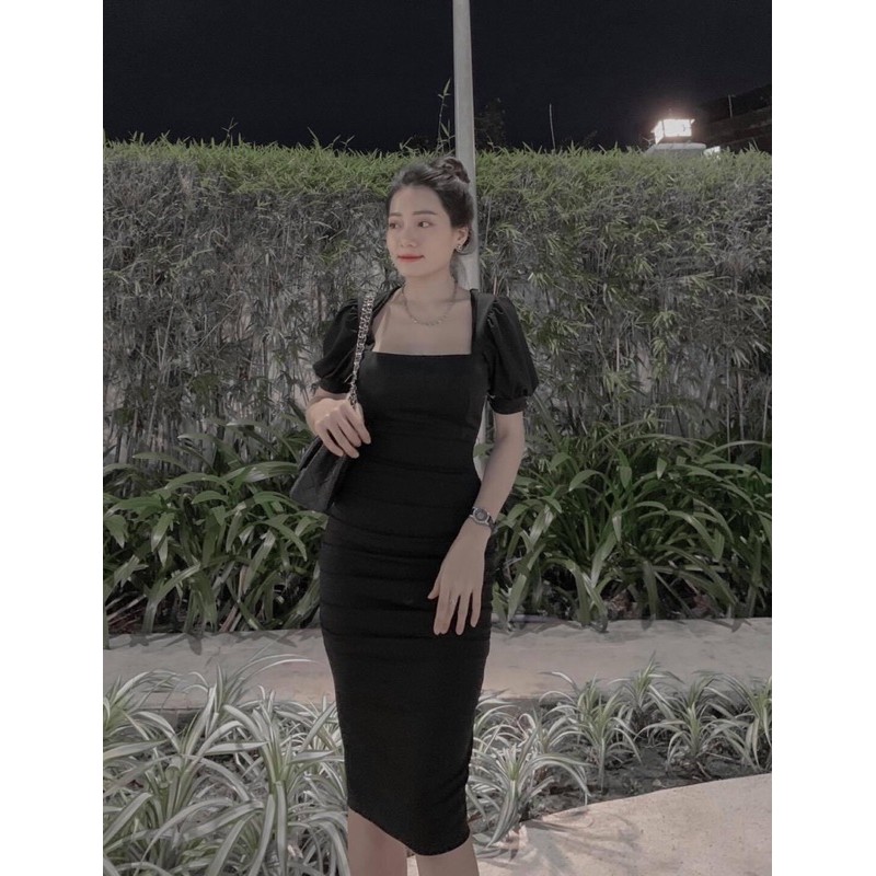 [Siêu Hot] Váy Body Tay Phồng Cổ Vuông 2 Màu , Đầm Ôm Nhúm Tay Cộc Sang Chảnh Có Ảnh Thật Kèm Video | BigBuy360 - bigbuy360.vn