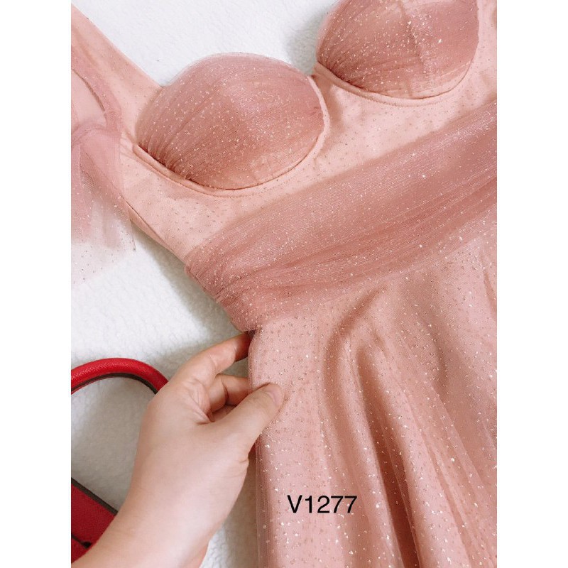 [ xả kho ] MiD Đầm kate phủ lưới kim tuyến V1277 tua rua Mie Design kèm ảnh thật