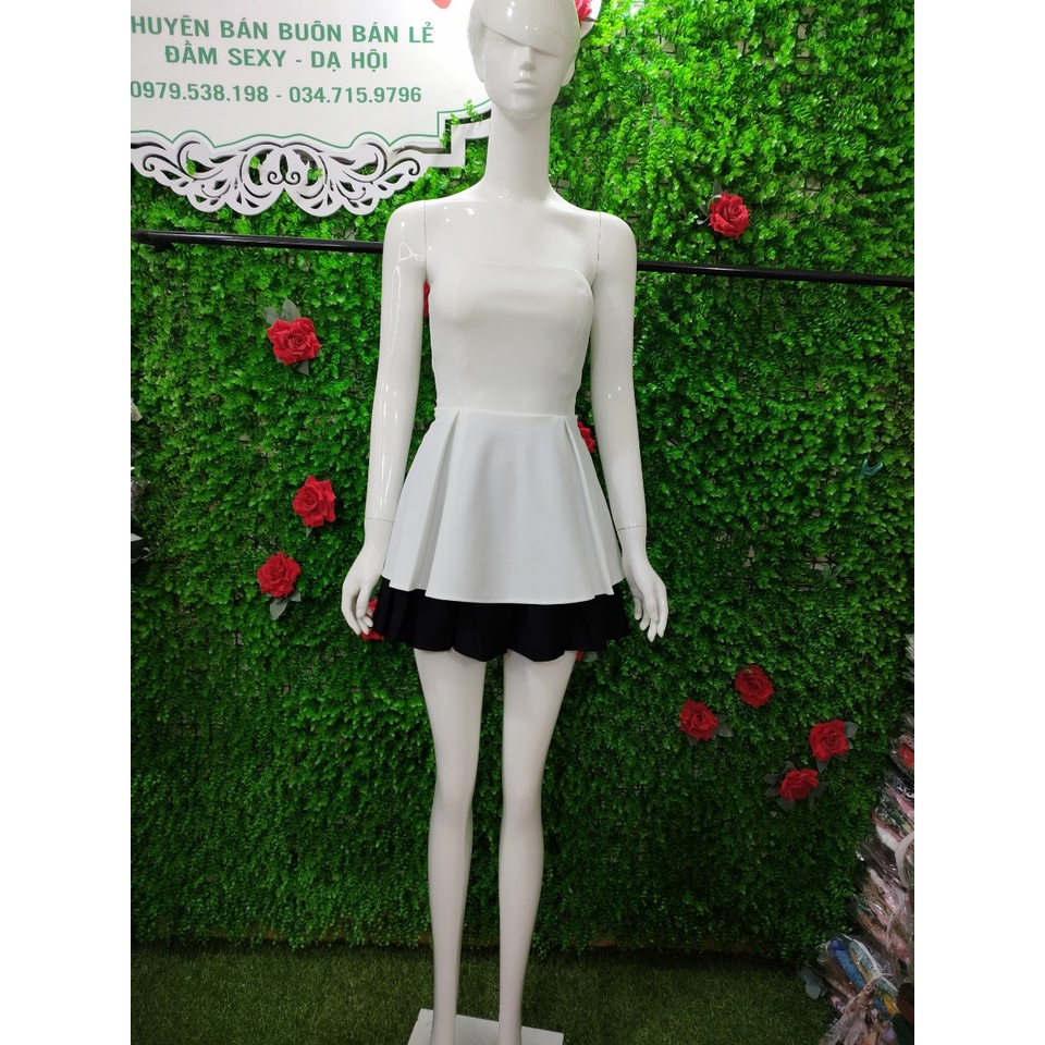 Sét đầm nữ áo cúp ngực chất Liệu Umi bèo bụng phối chân váy xòe đen, váy đẹp đi tiệc.