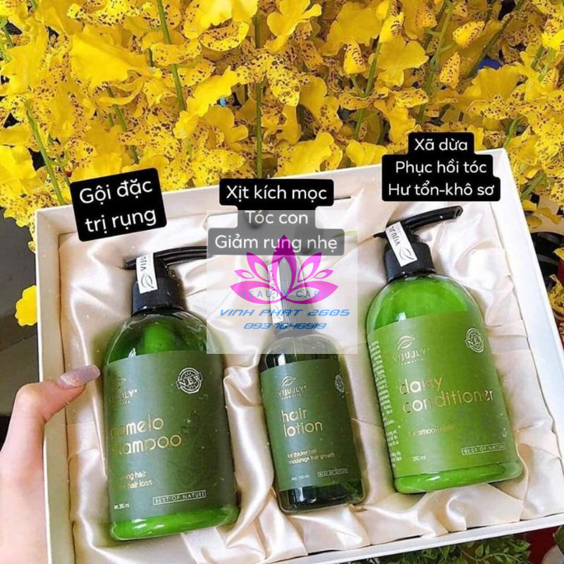 Combo Bộ Dầu Gội+Xả+Tinh Dầu Bưởi ViJully xịt dưỡng kích thích mọc ngăn rụng tóc