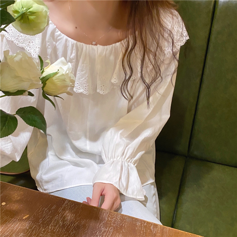 Áo kiểu tay dài trễ vai màu trắng thời trang 36820