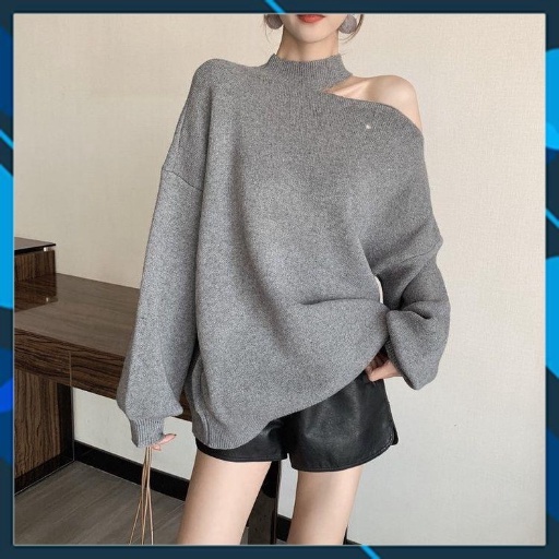 Áo Nỉ Nữ Khoét Vai Dài Tay Dáng Trùm Mông Cá Tính