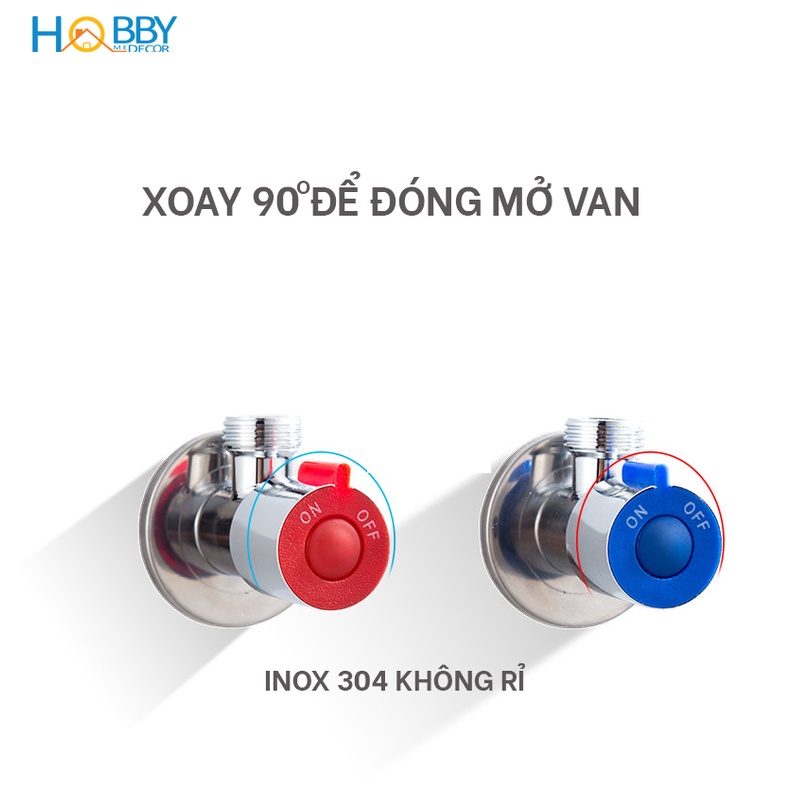 Bộ 2 van cấp nước chữ T giảm áp 2 màu xanh đỏ nóng lạnh HOBBY Home decor CBT - chuẩn Inox 304 không rỉ sét