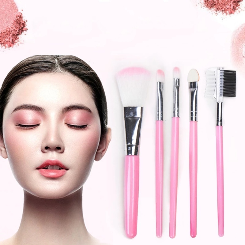[Hàng mới về] Set 5 cọ trang điểm mini màu hồng đánh phấn nền/che khuyết điểm/kẻ mắt/kẻ mày chuyên dụng