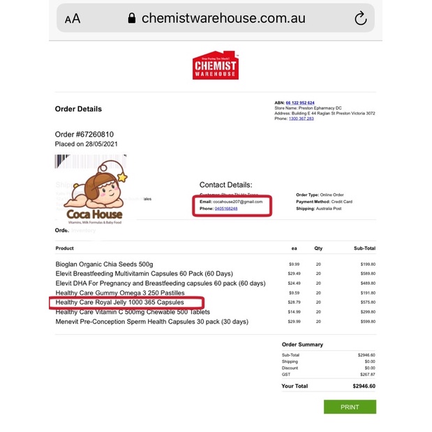 SỮA ONG CHÚA HEALTHY CẢE 365 VIÊN ✅ĐỦ BILL VÀ TEM CHEMIST, HOT PRICE✅ đẹp da, giảm tàn nhang | Thế Giới Skin Care