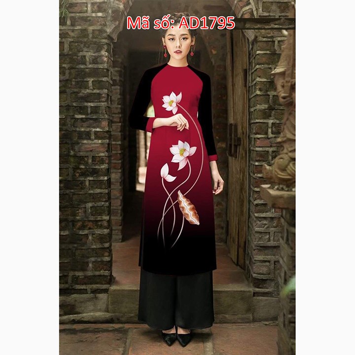 ⚡️ có big size 5XL ⚡️ AD1795 Set áo dài cách tân đi chùa in 3D họa tiết hoa sen cổ tròn tay rap lăng màu kèm quần