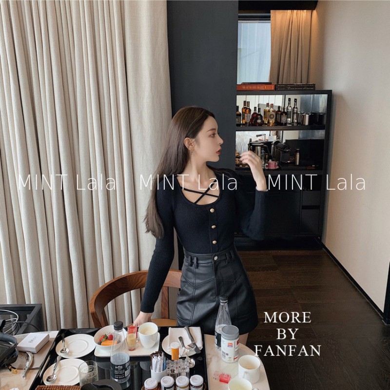 Chân Váy Da Màu Đen 2 Lớp Cao Cấp Kèm Đai | BigBuy360 - bigbuy360.vn