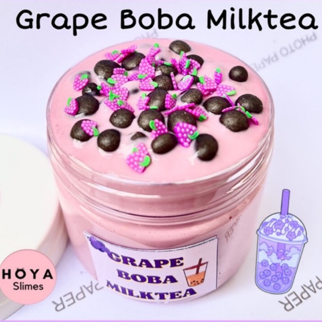 Grape Boba Milktea/ Trà Sữa Trân Châu Nho/ Nail Trái Cây Trang Trí/ Slime Basic/ Slime Xốp Đặc, Dẻo/ Trang Trí Dễ Thương