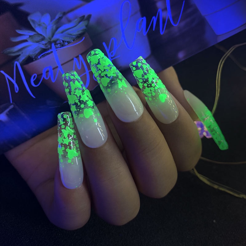 Hộp Kim Sa Hình Bướm Dạ Quang 12 Màu Trang Trí Móng Tay