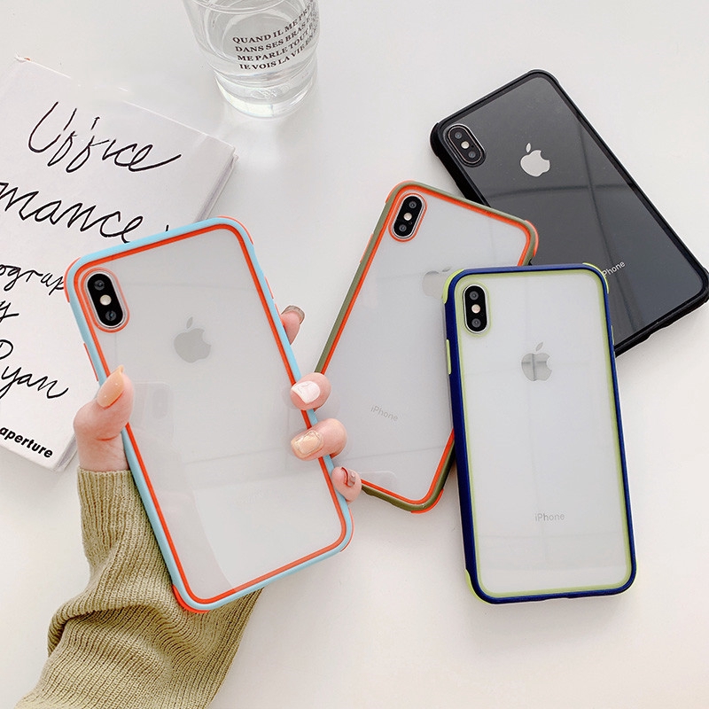 Ốp Điện Thoại Trong Suốt Viền Màu Đơn Giản Cho Iphone 11 / 11 Pro