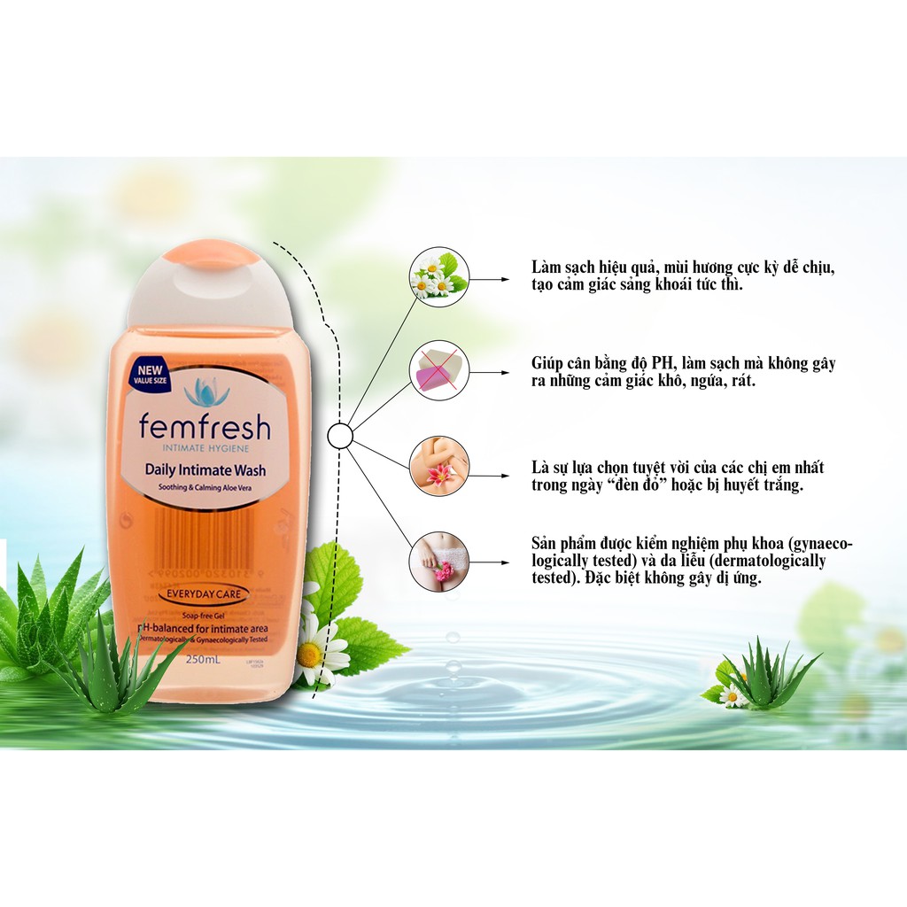 Dung dịch vệ sinh phụ nữ Femfresh (Hàng Anh) 250ml - Herskin Official Store