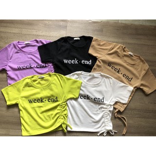 áo croptop rút dây in chữ