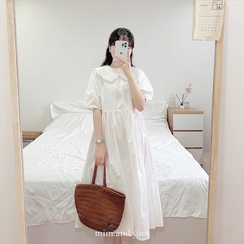 Váy cổ sen cách điệu 2 màu