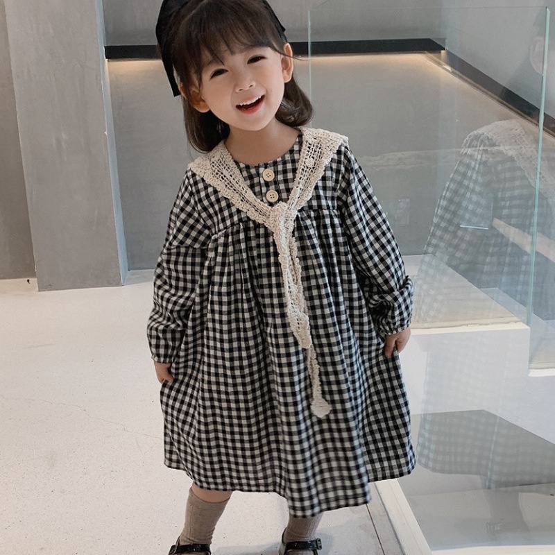 VL39 Size90-130 (9-28kg) Váy đầm bé gái (Đầm vintage vải thô kèm khăn) Thời trang trẻ Em hàng quảng châu