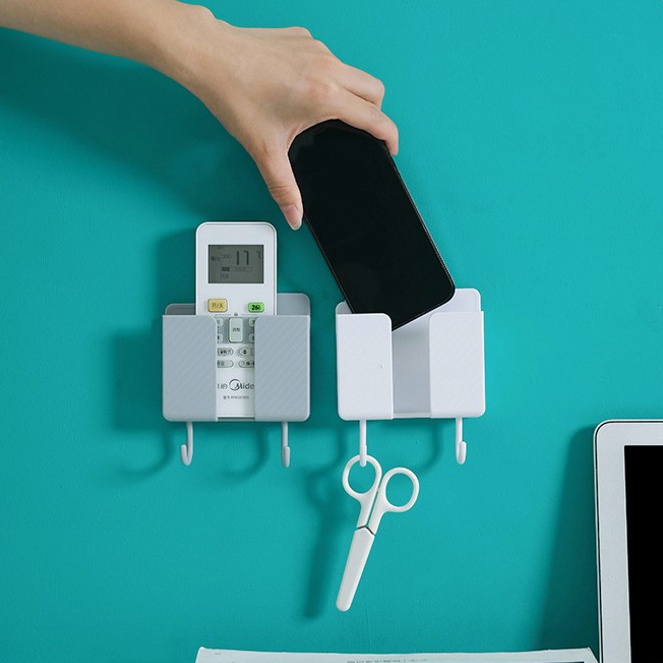 Kệ Đựng Điều Khiển Từ Xa / Tv / Điều Hòa / Điện Thoại Gắn Tường Có Hai Móc Treo Tiện Dụng