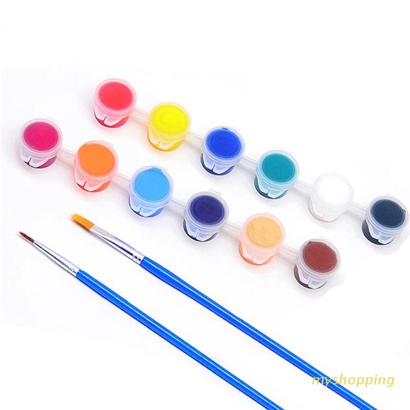 Hộp 12 màu sơn acrylic 5ml và cọ vẽ móng tay nghệ thuật