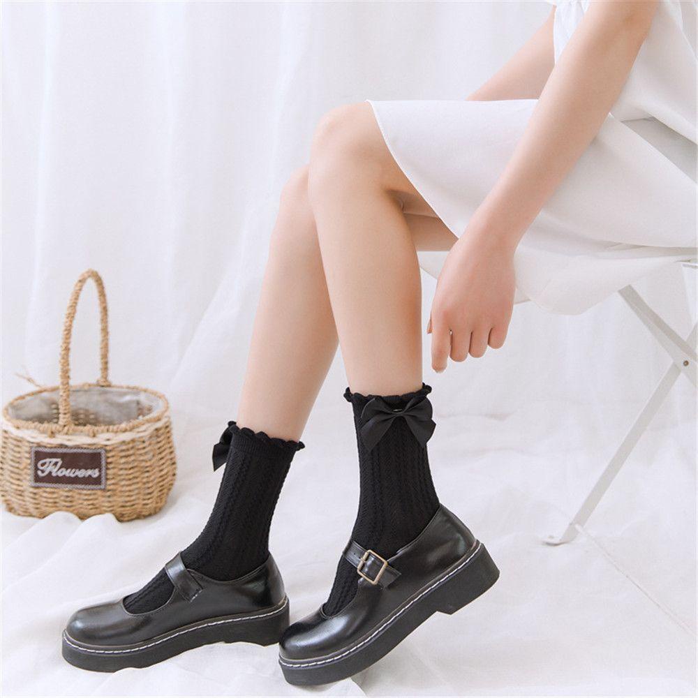 DIACHAVN Vớ Vải Cotton Đính Nơ Lụa Kiểu Lolita Dễ Thương Cho Bé